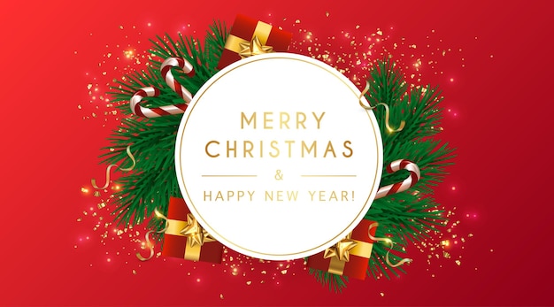 Joyeux Noël et Bonne Année Vacances d'hiver Décembre Voler des confettis dorés Luxe doré