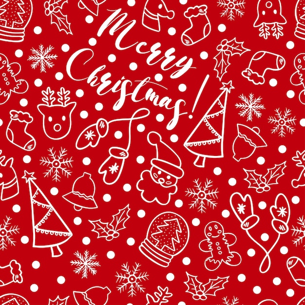 Joyeux Noël doodle modèle sans couture en rouge