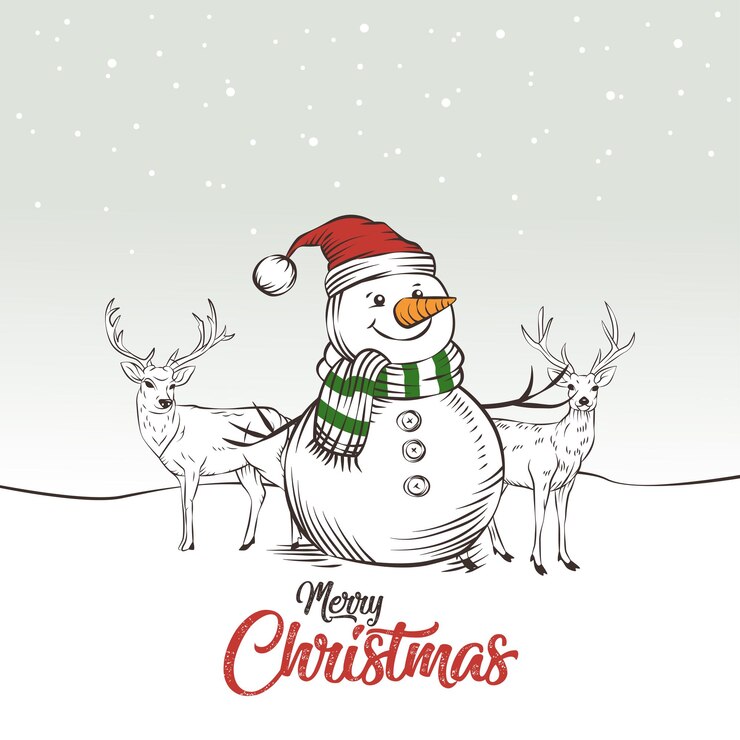 Vecteur joyeux noël du bonhomme de neige et du cerf