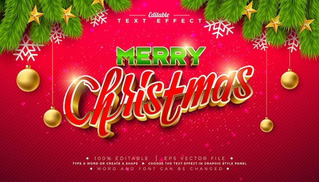 Joyeux Noël Effet de texte 3D Effet de style graphique vectoriel modifiable avec typographie encadrée en or