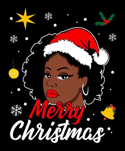 Joyeux Noël Fille Africaine Xmas Chapeau Du Père Noël Nigro Afro Américain Noël Célébrer Le Design