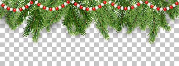Joyeux Noël frontière de branches d'arbres et de perles de guirlande