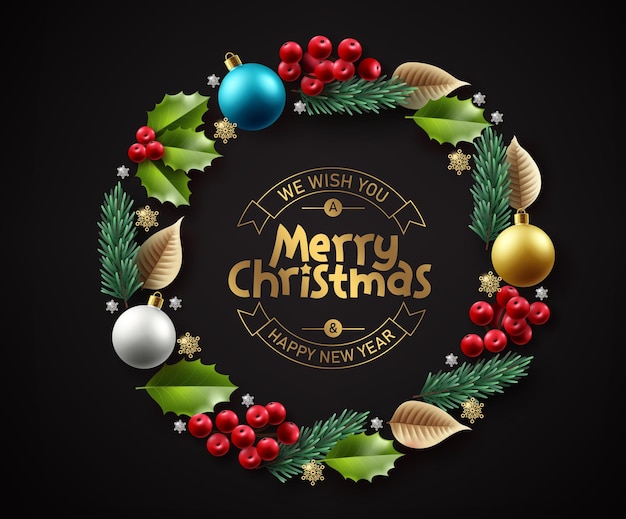 Joyeux Noël Guirlande Vector Background Design Texte De Voeux De Noël Avec Des éléments D'ornement De Noël