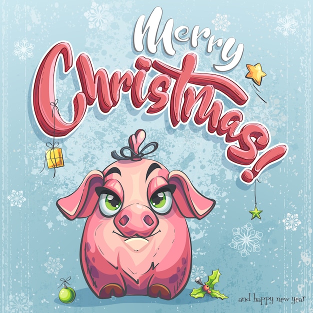 Joyeux Noël Illustration Avec Petit Cochon