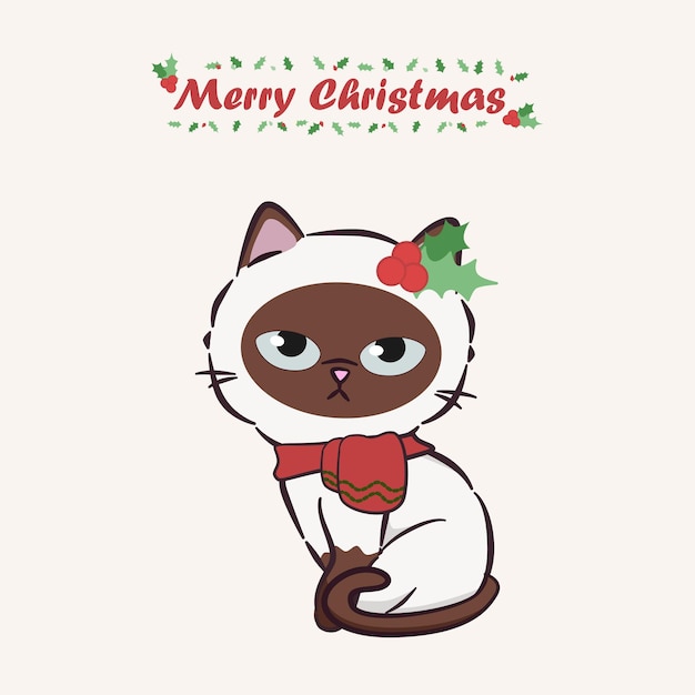 Vecteur joyeux noël avec un joli chat habillé. personnage de chat mignon pour noël et nouvel an.