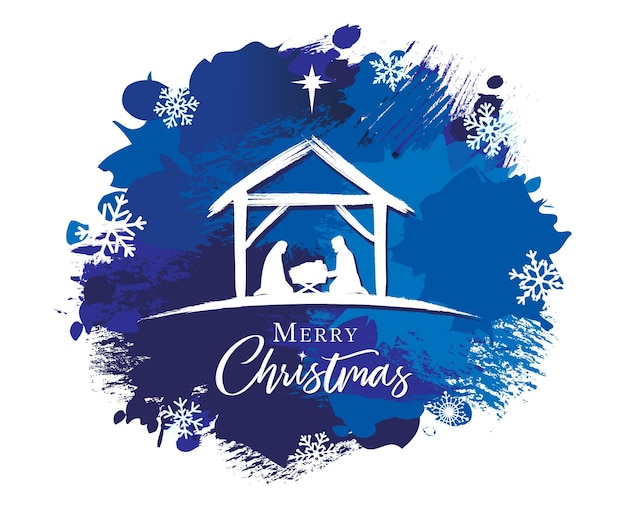 Joyeux Noël Naissance Du Christ, Carte De Voeux Grunge Pinceau Et