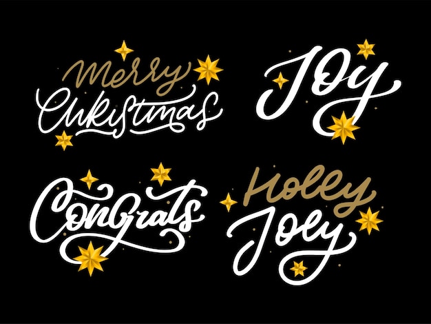 Vecteur joyeux noël nouvel an lettrage calligraphie design set vector illustration