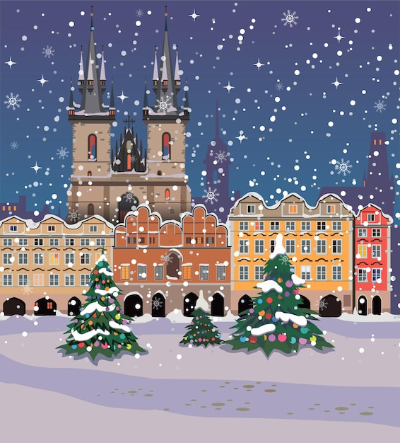 Joyeux Noël Nouvel An à Prague Vector