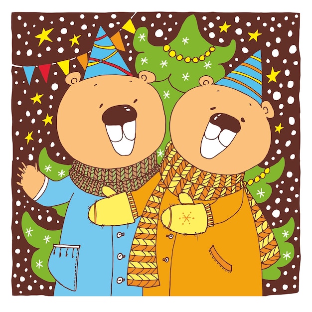 Joyeux Noel Ours Vecteur Premium