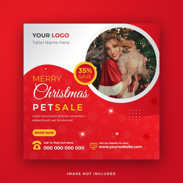 Joyeux Noël Pet Sale Social Media Post Web Banner Template Design