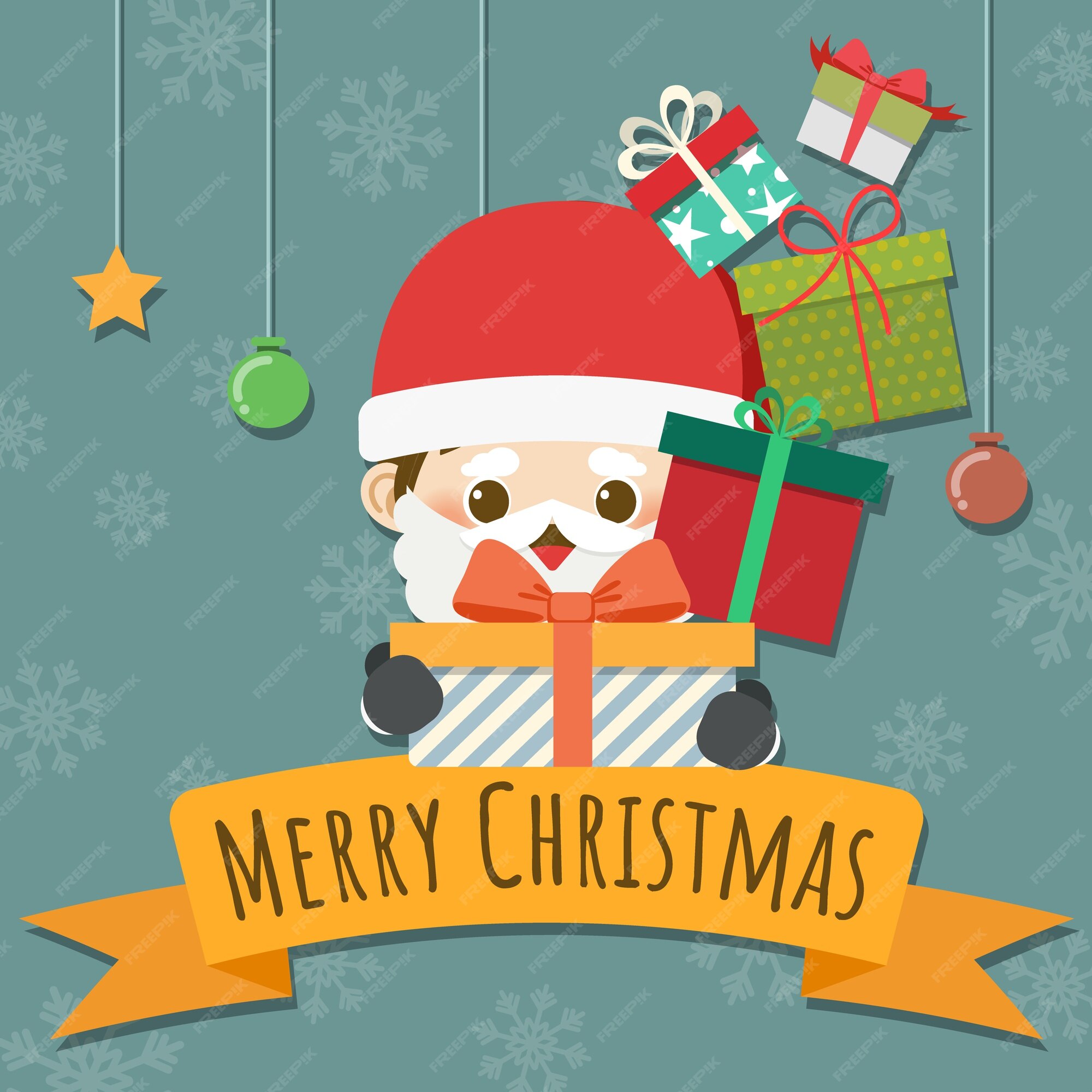 Joyeux Noël, Petit Père Noël Qui Donne Des Cadeaux. Vecteur Premium