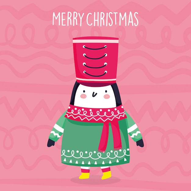 Joyeux Noël pingouin mignon avec bonnet et écharpe