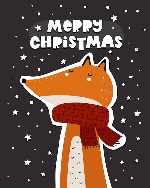 Joyeux Noël. Renard De Dessin Animé, Lettrage De Dessin à La Main, éléments De Décor