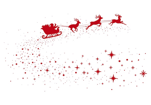 Joyeux Noël renne avec clipart silhouette rouge traîneau du Père Noël avec poussière d'étoiles