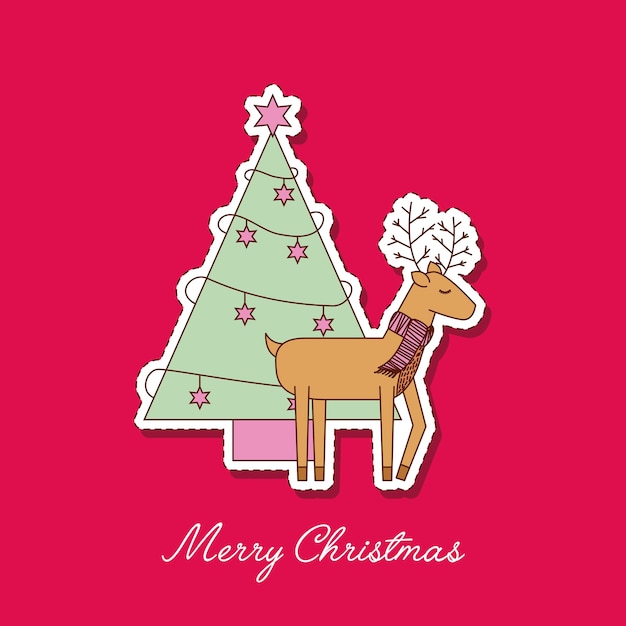 Joyeux Noël rennes avec écharpe et décoration de pin
