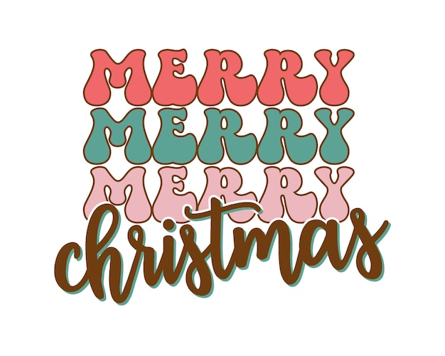 Joyeux Noël répéter le texte rétro hippie typographie sublimation SVG sur fond blanc