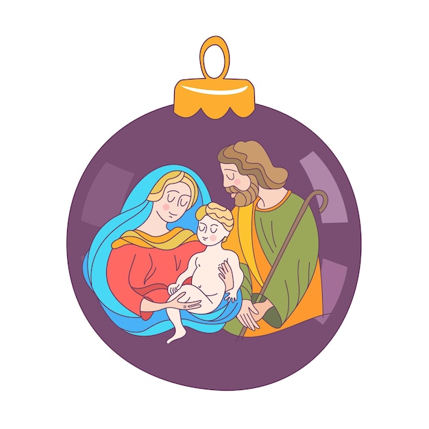 Joyeux Noël. La Sainte Famille. Boule De Noel.