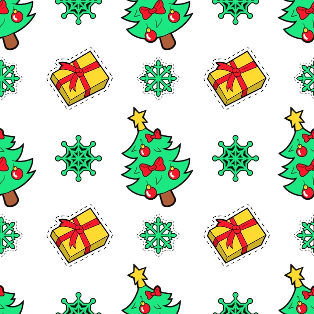 Joyeux Noël Seamless Pattern Avec Des Cadeaux De Noël Et Des Chaussettes. Papier D'emballage De Vacances D'hiver.