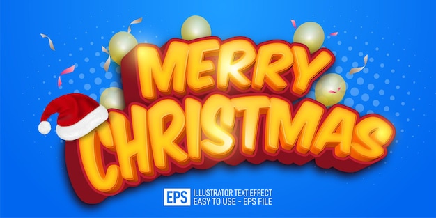 Joyeux noël texte illustrateur modifiable effet de style 3d adapté à la bannière de noël