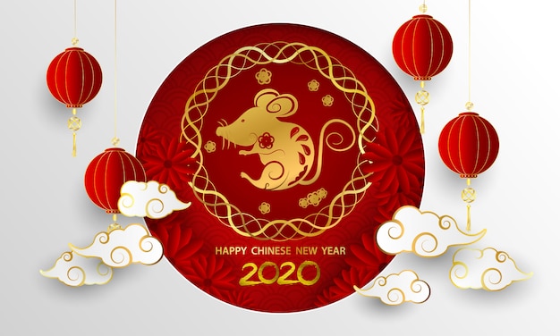 Joyeux Nouvel An Chinois 2020 Année De Carte De Voeux Du Graphisme Vectoriel Rat Or Rouge