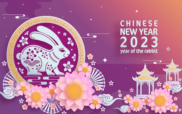 Joyeux Nouvel An Chinois 2023 Année Du Zodiaque Du Lapin Avec Sur Fond De Couleur