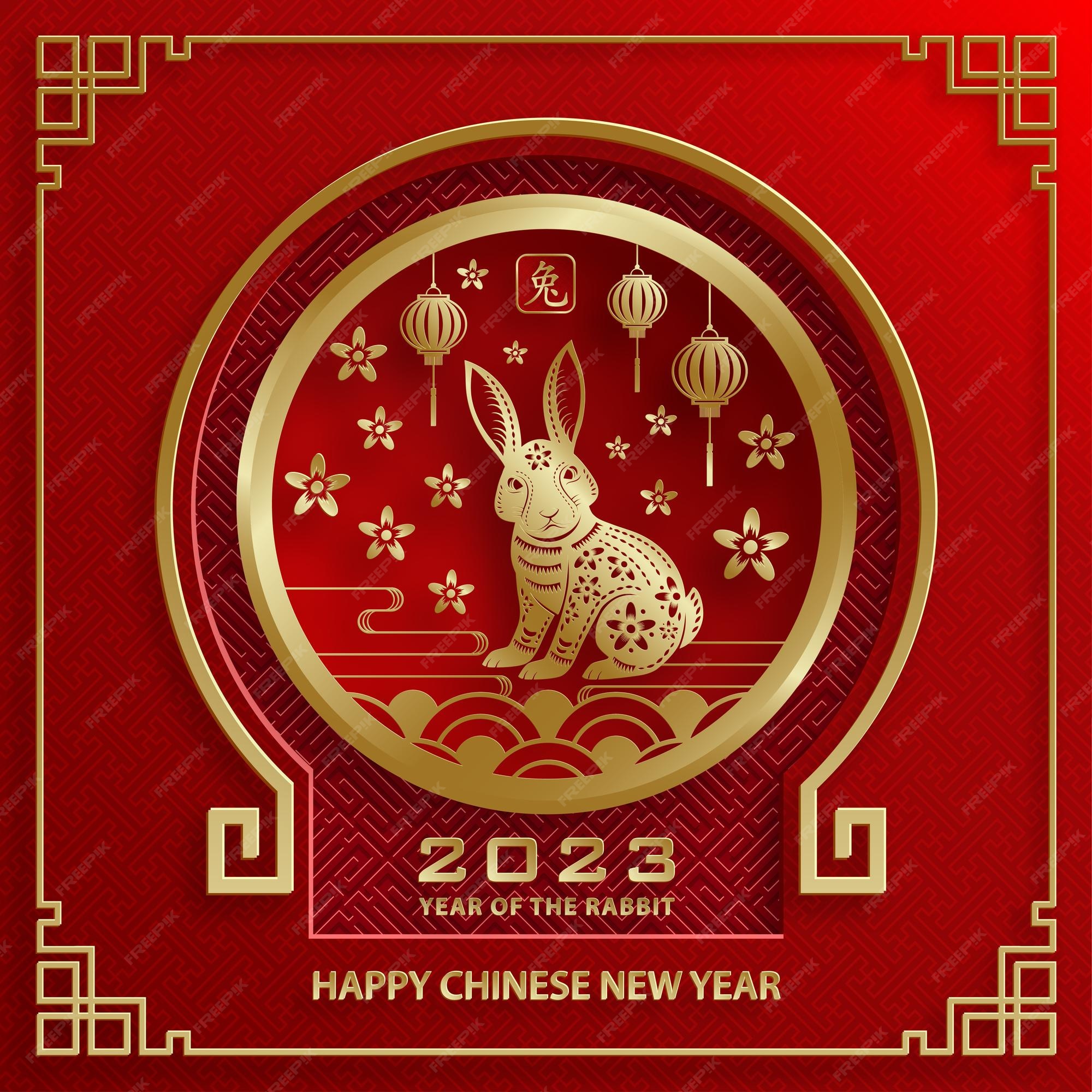 Joyeux Nouvel An Chinois 2023 Signe Du Zodiaque Lapin Pour L'année Du Lapin  | Vecteur Premium