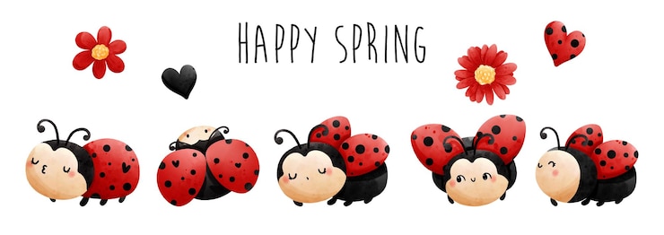 Vecteur joyeux printemps avec coccinelle illustration vectorielle