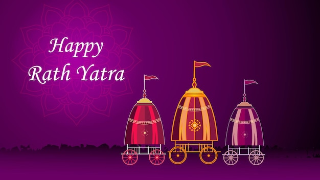 Joyeux Rath Yatra Du Seigneur Jagannatha Balabhadra Subhadra Festival Bannière Design Illustration Vectorielle