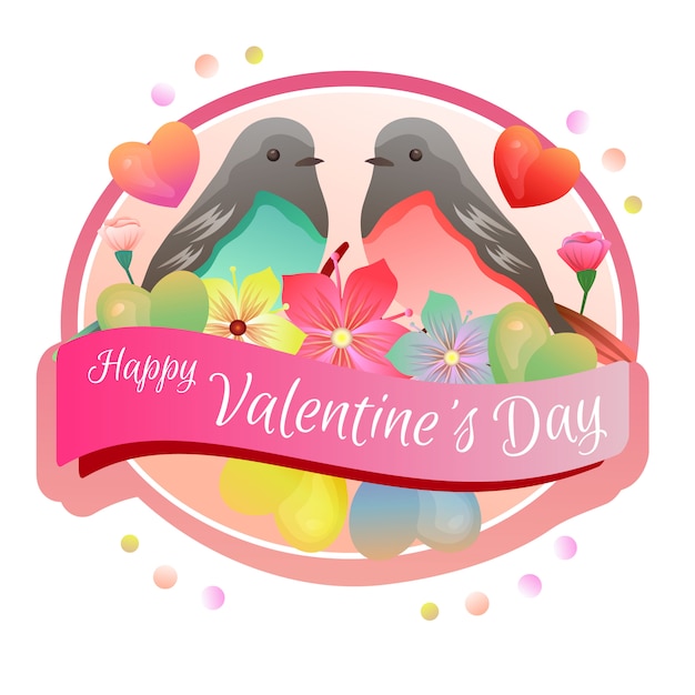 Joyeux Saint Valentin étiquette Oiseau Couple Coloré