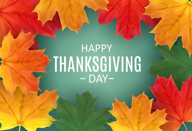 Joyeux Thanksgiving Day Background Avec Des Feuilles Naturelles D'automne Brillant