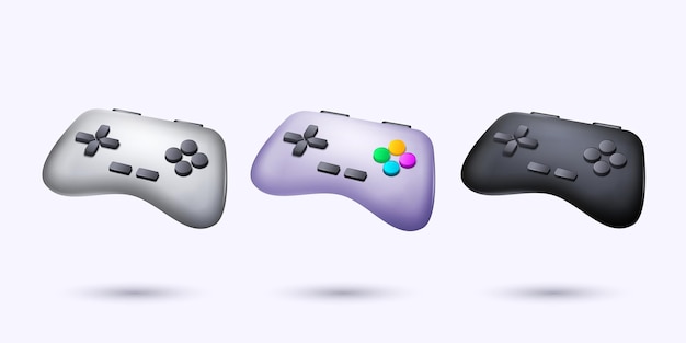 Joystick de jeu 3D Contrôle du joueur jeu de jouet pour jouer dans les jeux vidéo joypad vidéo rendre des éléments isolés différentes couleurs joypad dispositif dispositifs informatiques avec des boutons objet de dessin animé vectoriel