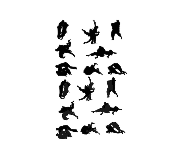 Vecteur judo, lutteurs, vecteur, silhouettes, art, vecteur, conception