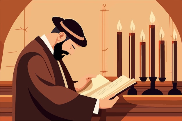 Vecteur juif lisant la religion du judaïsme de la torah dans l'illustration vectorielle des rabbins de la synagogue