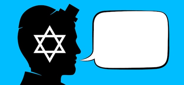Juif Priant Avec Bulle De Texte Vide. Personne Judaïque Dit Quelque Chose. Conception De Vecteur Religieux