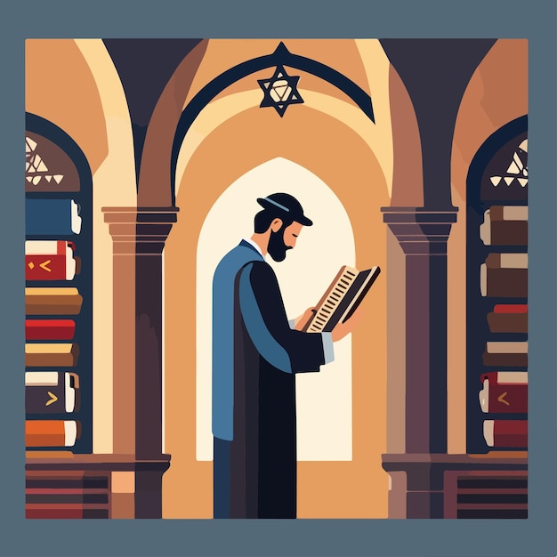 Vecteur juif religieux lit la torah dans la synagogue illustration vectorielle concept de vacances juives