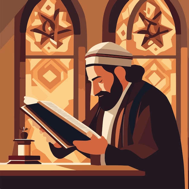 Juif religieux lit la torah dans la synagogue illustration vectorielle concept de vacances juives