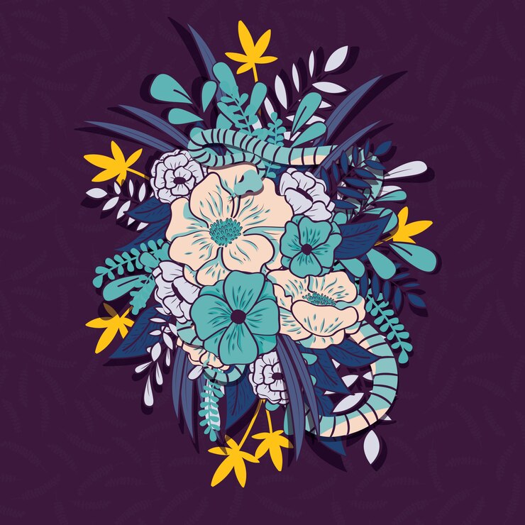 Jungle florale avec bouquet de serpents