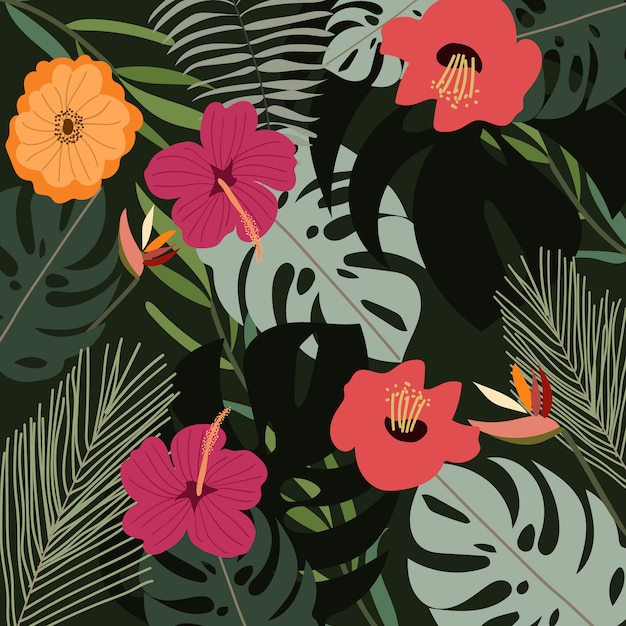 Vecteur jungle avec fond floral d'été tropical