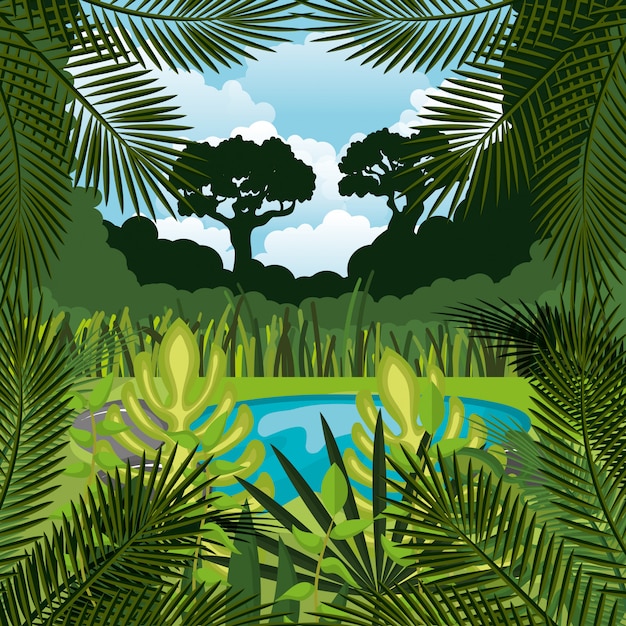 jungle paysage fond isolé icône design