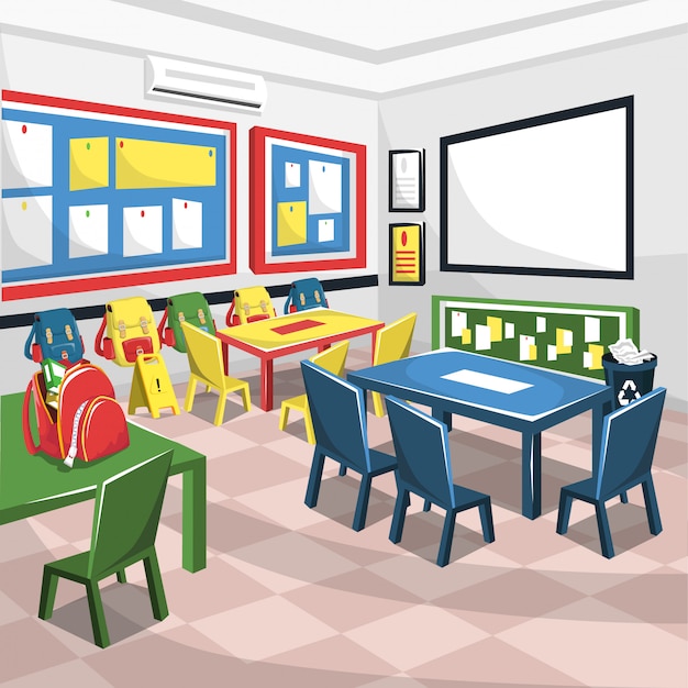 Vecteur junior school salle de classe colorée avec tableau blanc