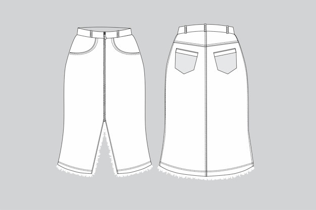 Vecteur jupe de denim maxi jupe de jean midi jupe de jean midi jupe d'illustration technique jupe de jean