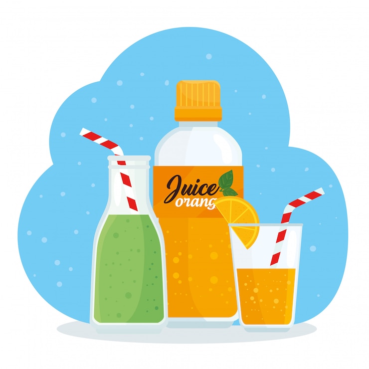 Vecteur jus en bouteille et en verre