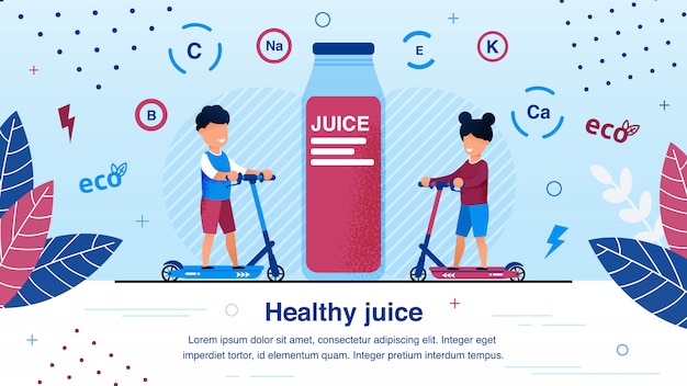 Jus De Fruits Bio Pour Enfants Bannière Vecteur Plat