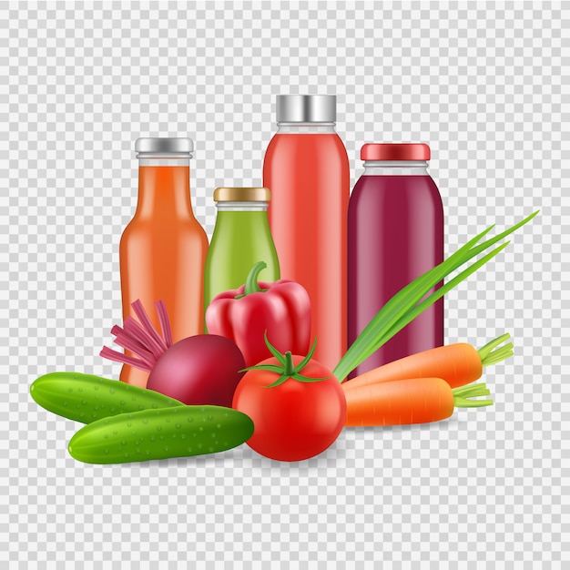 Jus de fruits frais isolés sur fond transparent. jus de légumes
