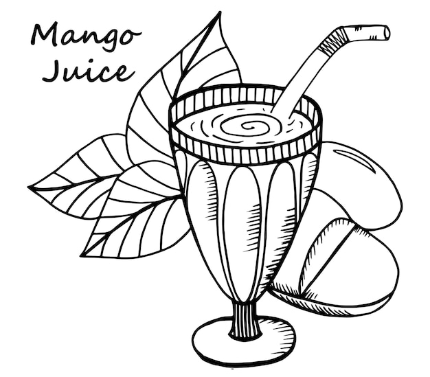 Jus De Mangue Dessiné à La Main Dans Un Verre