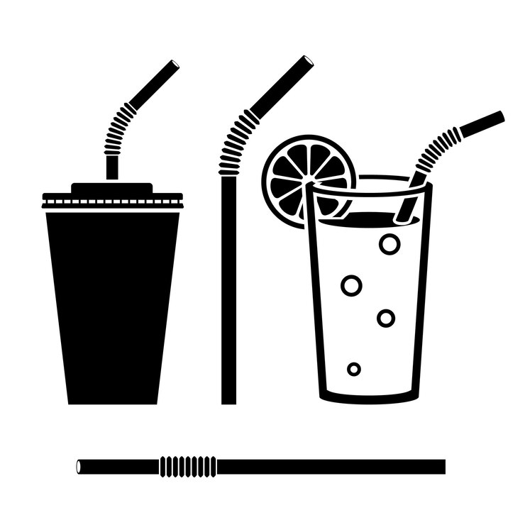Vecteur jus d'orange dans un verre silhouette d'icône noire isolée boisson à la paille coupe de papier soda vector