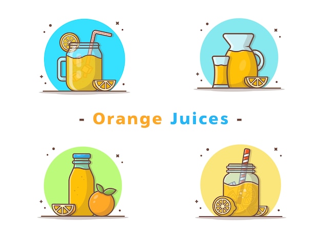 Jus D'orange Et Icônes De Tranche D'orange