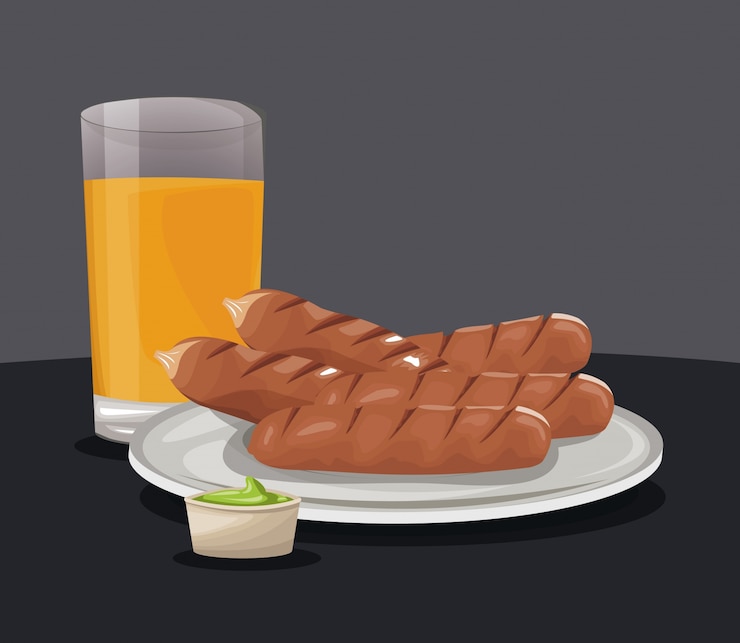 Vecteur jus d'orange saucisse et sauce fast-food