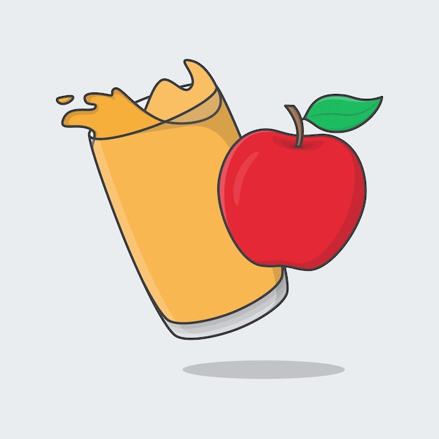 Jus Pomme Cartoon Illustration Vectorielle Icône Plate Jus Pomme Frais Contour