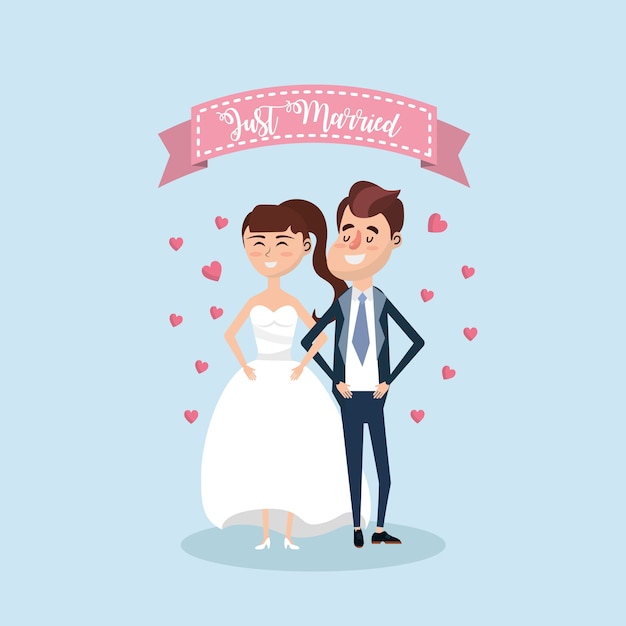 juste marié couple avec ruban design